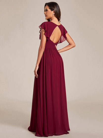 Enchanting Chiffon Bridesmaid Gown with Back Cutout and Ruffles