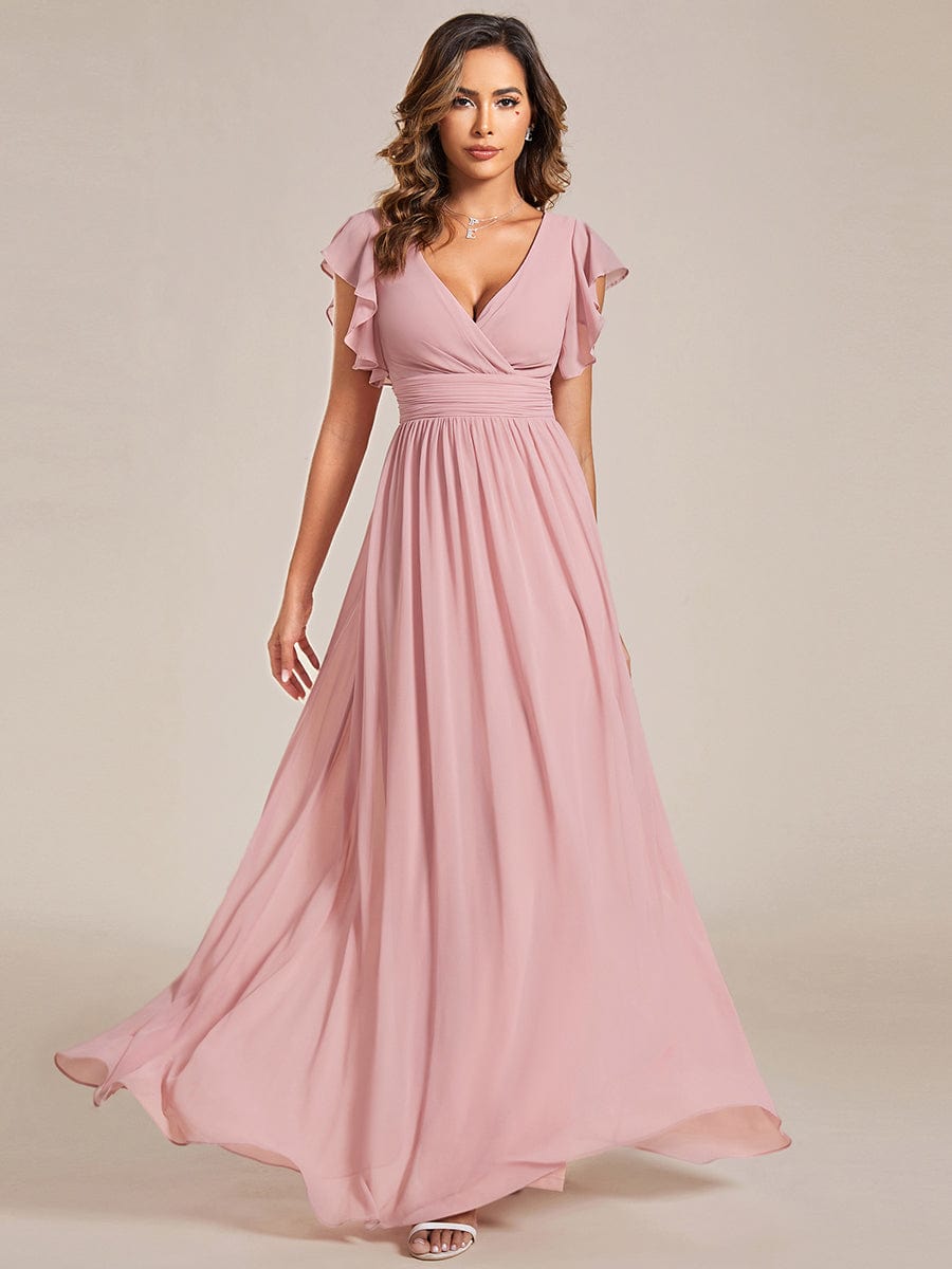 Enchanting Chiffon Bridesmaid Gown with Back Cutout and Ruffles