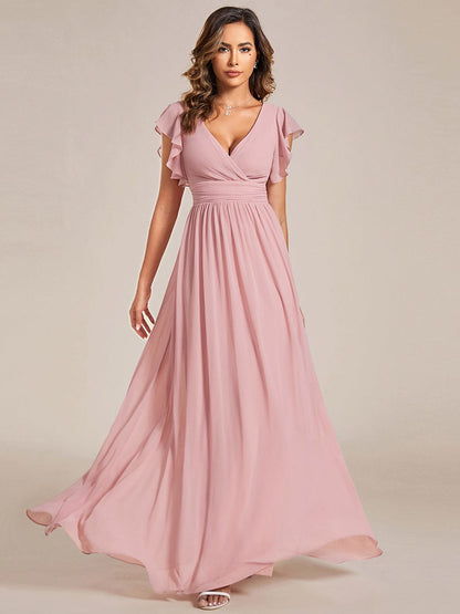 Enchanting Chiffon Bridesmaid Gown with Back Cutout and Ruffles
