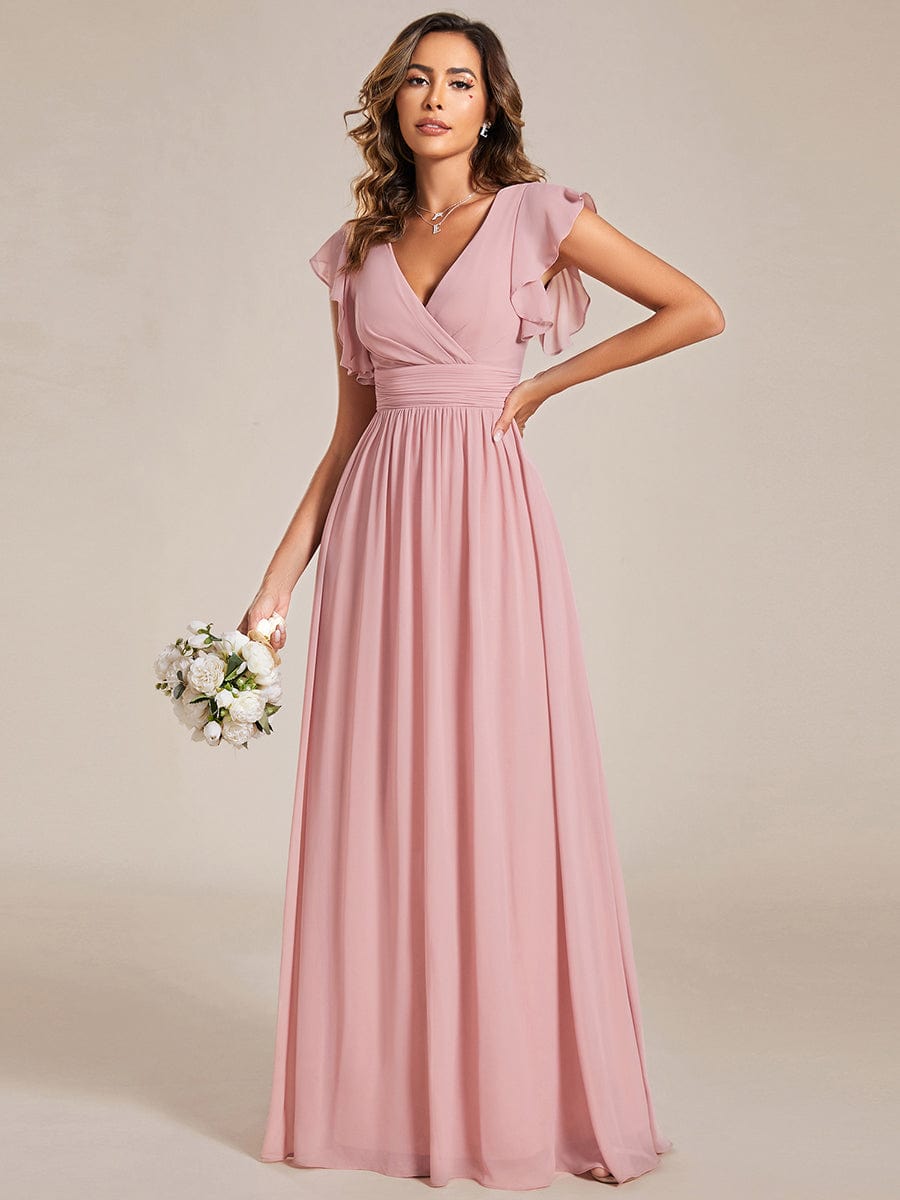 Enchanting Chiffon Bridesmaid Gown with Back Cutout and Ruffles