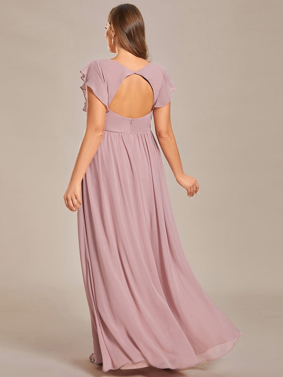 Enchanting Chiffon Bridesmaid Gown with Back Cutout and Ruffles