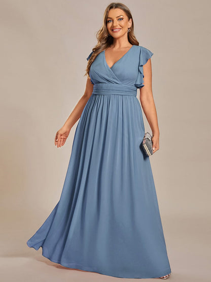 Enchanting Chiffon Bridesmaid Gown with Back Cutout and Ruffles