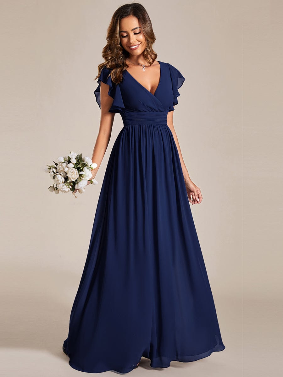 Enchanting Chiffon Bridesmaid Gown with Back Cutout and Ruffles