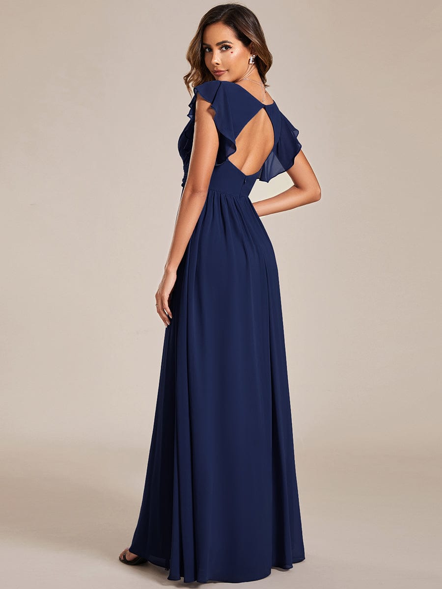 Enchanting Chiffon Bridesmaid Gown with Back Cutout and Ruffles