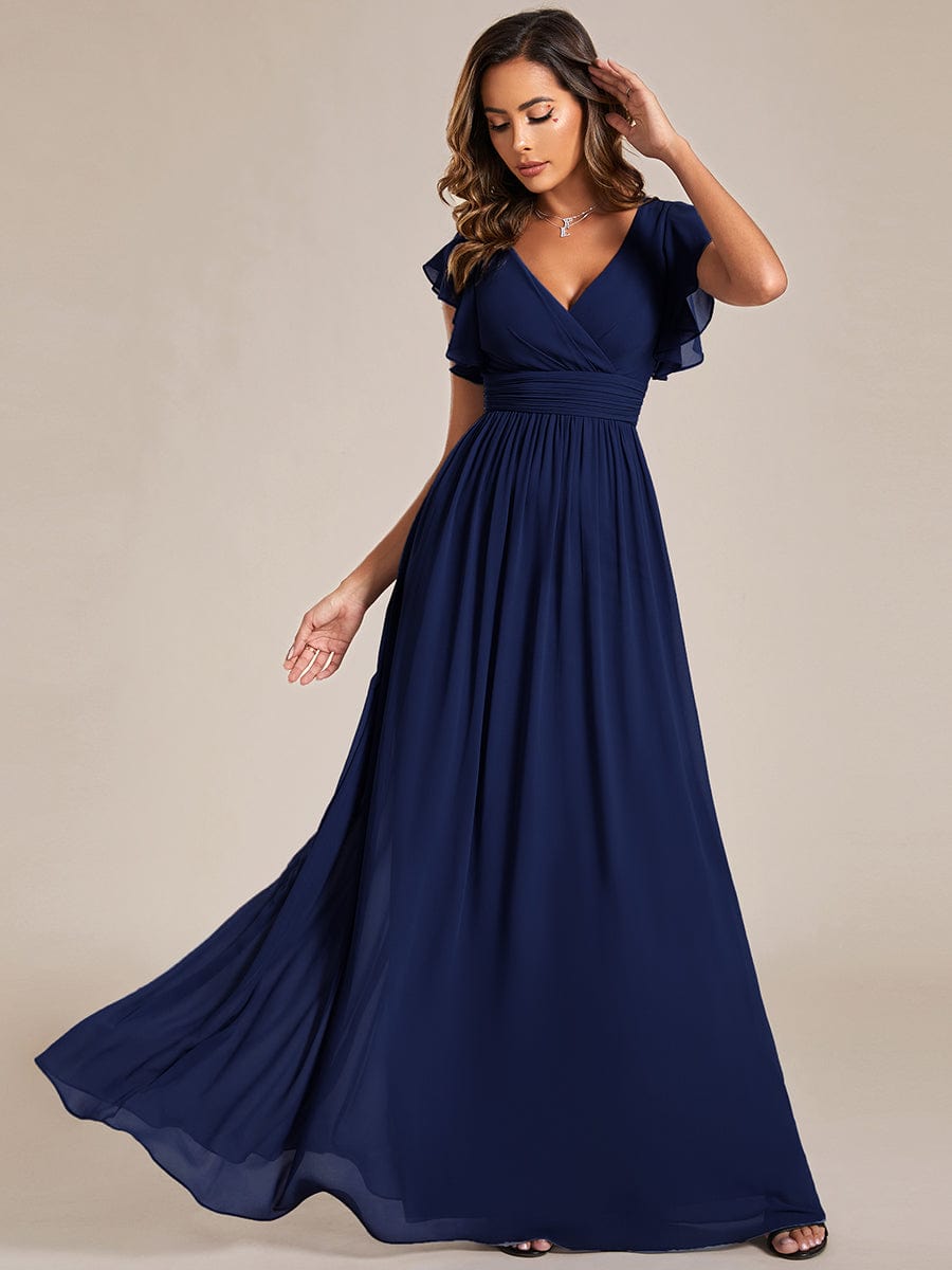Enchanting Chiffon Bridesmaid Gown with Back Cutout and Ruffles