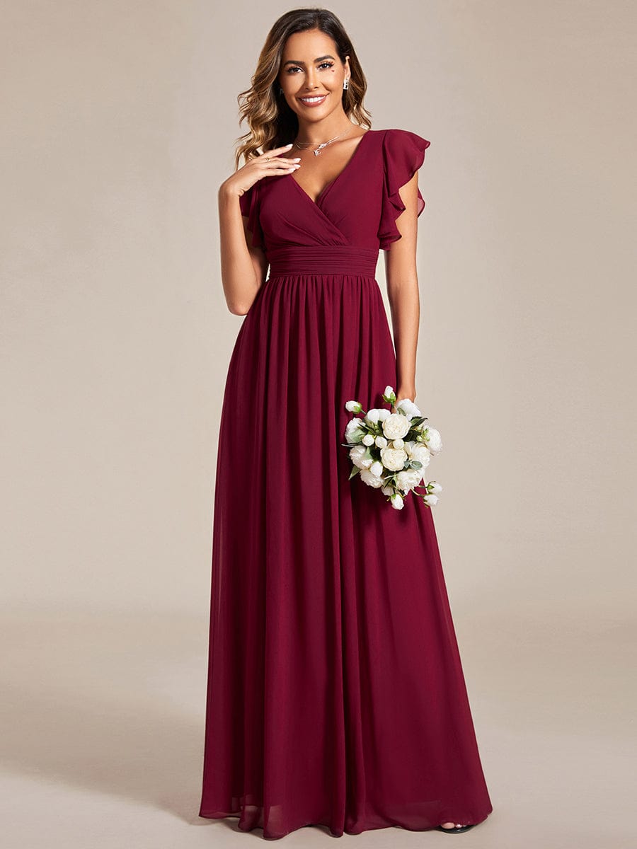 Enchanting Chiffon Bridesmaid Gown with Back Cutout and Ruffles