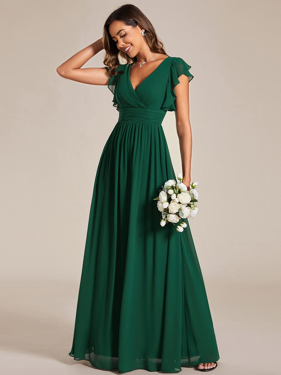 Enchanting Chiffon Bridesmaid Gown with Back Cutout and Ruffles