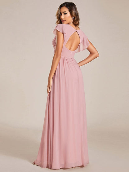 Enchanting Chiffon Bridesmaid Gown with Back Cutout and Ruffles