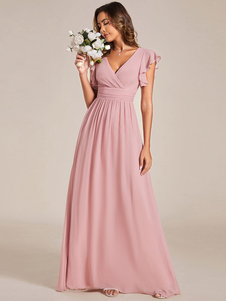 Enchanting Chiffon Bridesmaid Gown with Back Cutout and Ruffles
