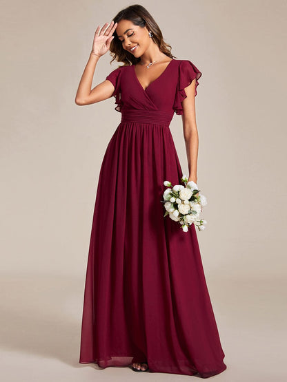 Enchanting Chiffon Bridesmaid Gown with Back Cutout and Ruffles