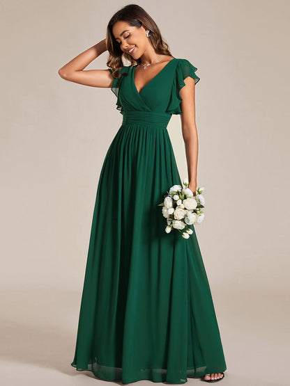 Enchanting Chiffon Bridesmaid Gown with Back Cutout and Ruffles