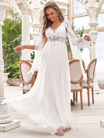Enchanting Deep V Neck A-Line Wedding Gown