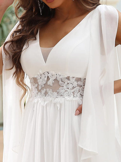 Enchanting Deep V Neck A-Line Wedding Gown