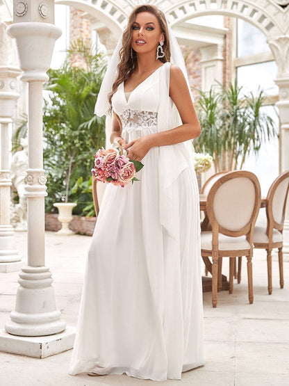 Enchanting Deep V Neck A-Line Wedding Gown