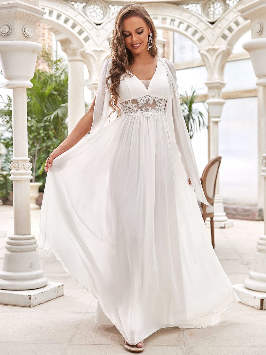 Enchanting Deep V Neck A-Line Wedding Gown