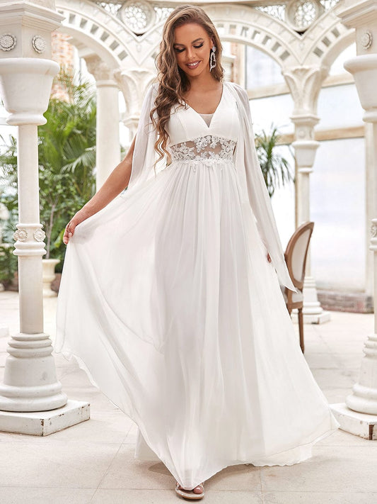 Enchanting Deep V Neck A-Line Wedding Gown