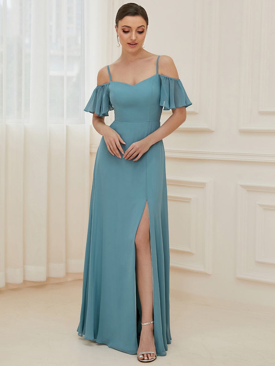 Enchanting Flare Sleeve V Neck Bridesmaid Gown