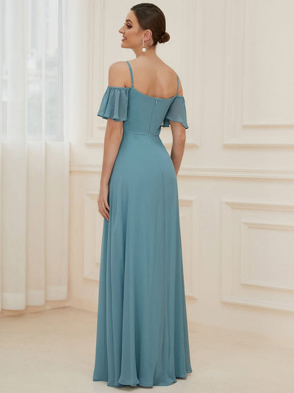 Enchanting Flare Sleeve V Neck Bridesmaid Gown