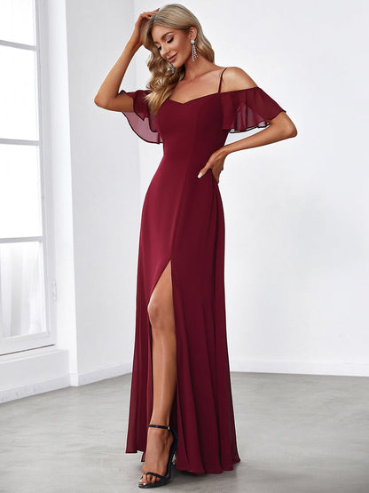Enchanting Flare Sleeve V Neck Bridesmaid Gown
