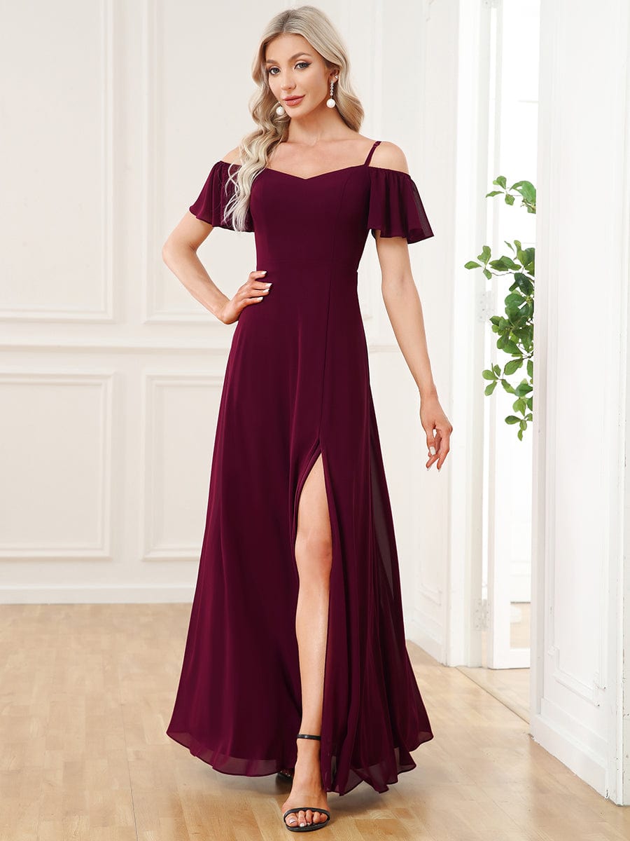 Enchanting Flare Sleeve V Neck Bridesmaid Gown