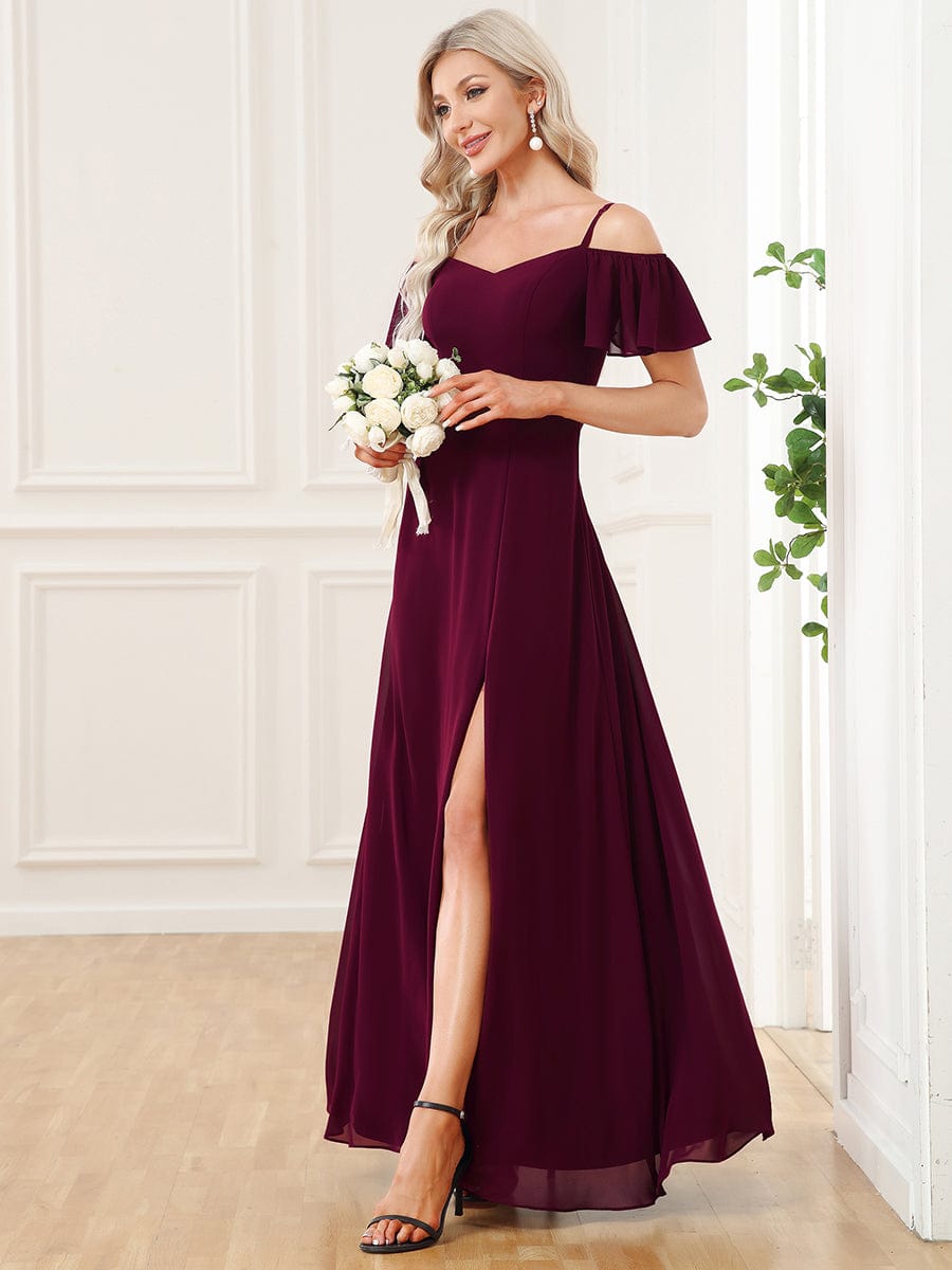 Enchanting Flare Sleeve V Neck Bridesmaid Gown