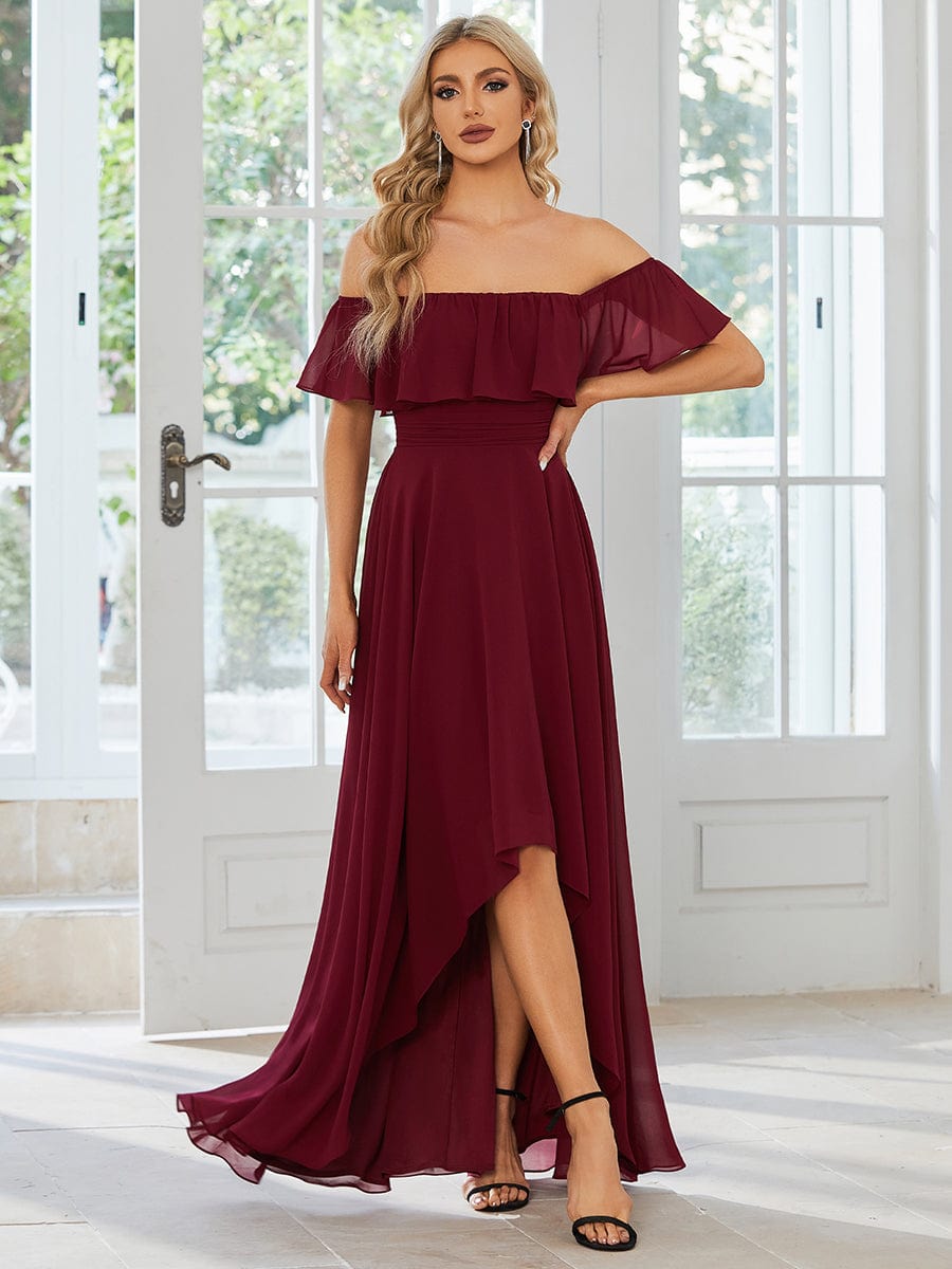 Enchanting Off Shoulder Chiffon Split Bridesmaid Gown