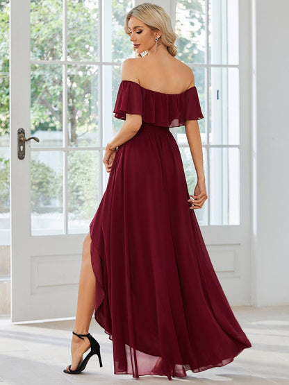 Enchanting Off Shoulder Chiffon Split Bridesmaid Gown
