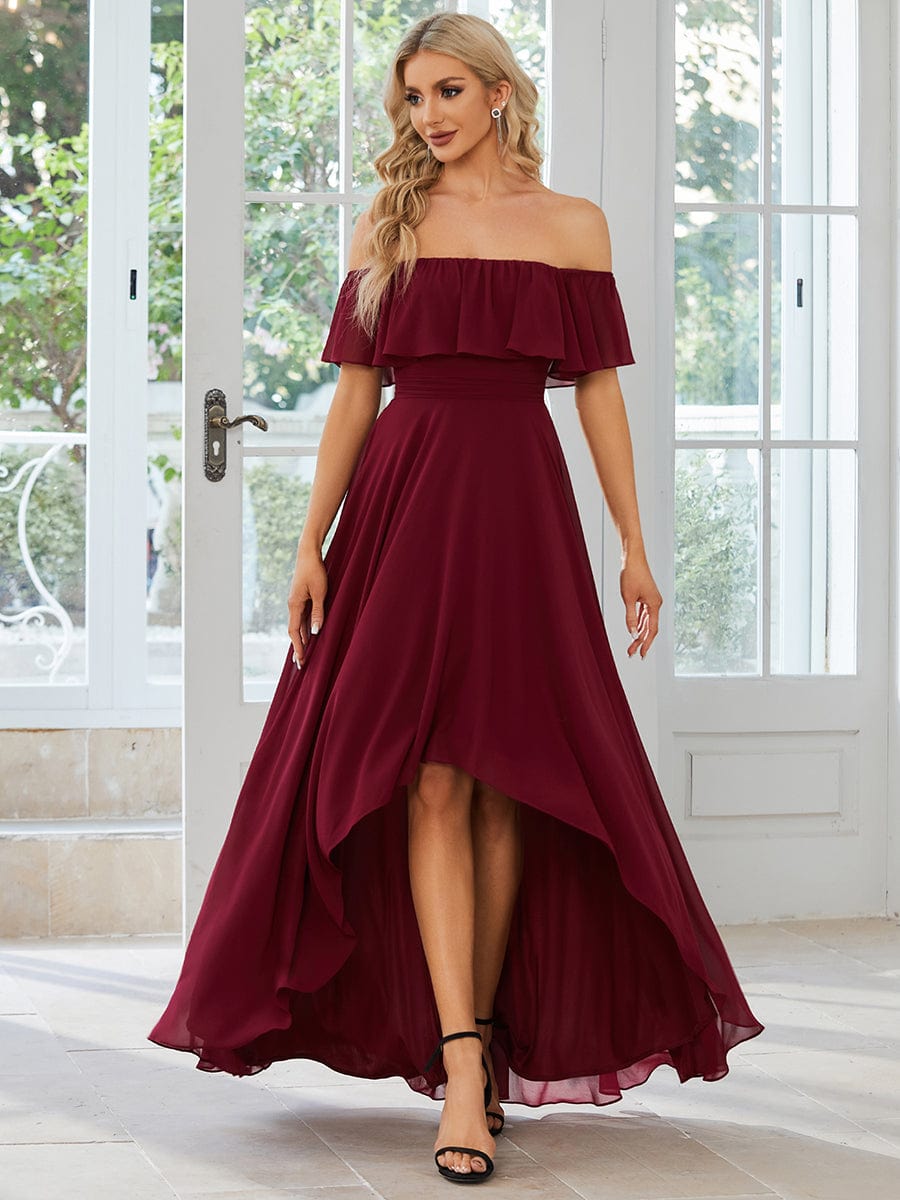 Enchanting Off Shoulder Chiffon Split Bridesmaid Gown