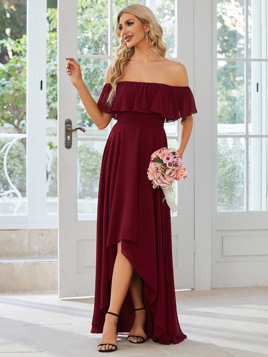Enchanting Off Shoulder Chiffon Split Bridesmaid Gown
