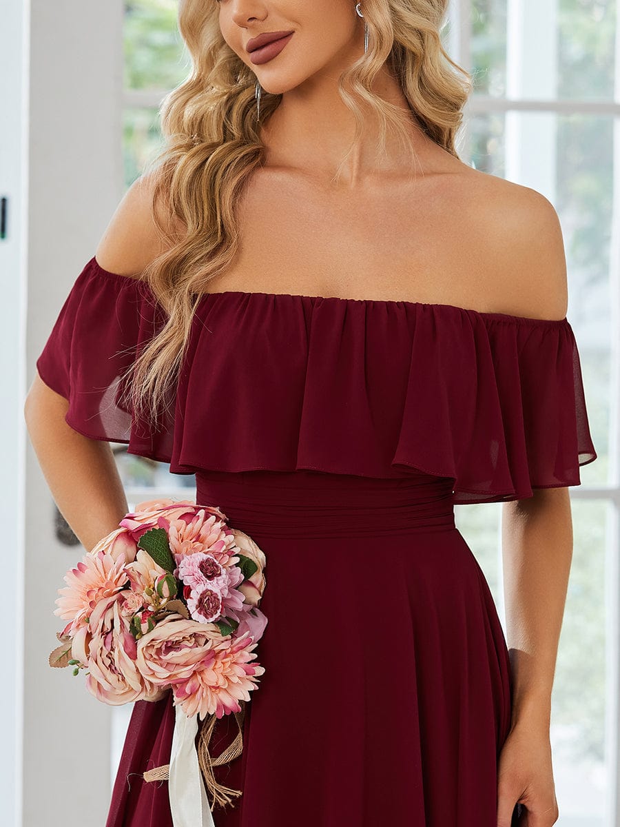 Enchanting Off Shoulder Chiffon Split Bridesmaid Gown