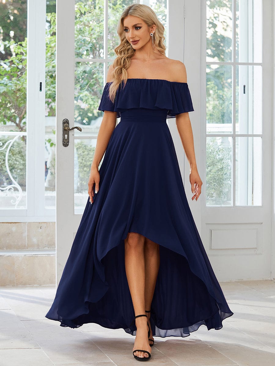 Enchanting Off Shoulder Chiffon Split Bridesmaid Gown