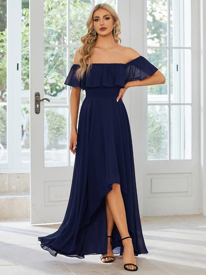 Enchanting Off Shoulder Chiffon Split Bridesmaid Gown