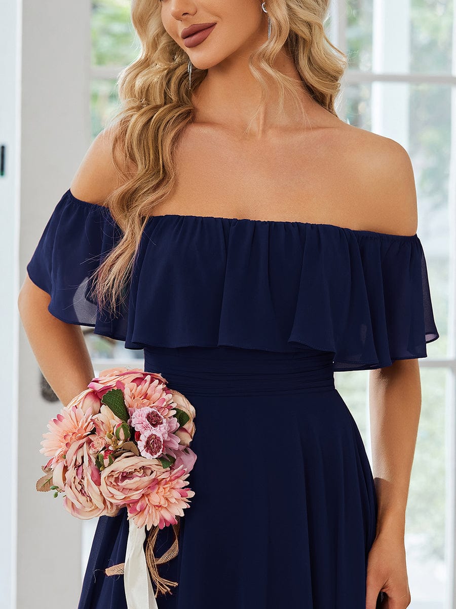Enchanting Off Shoulder Chiffon Split Bridesmaid Gown