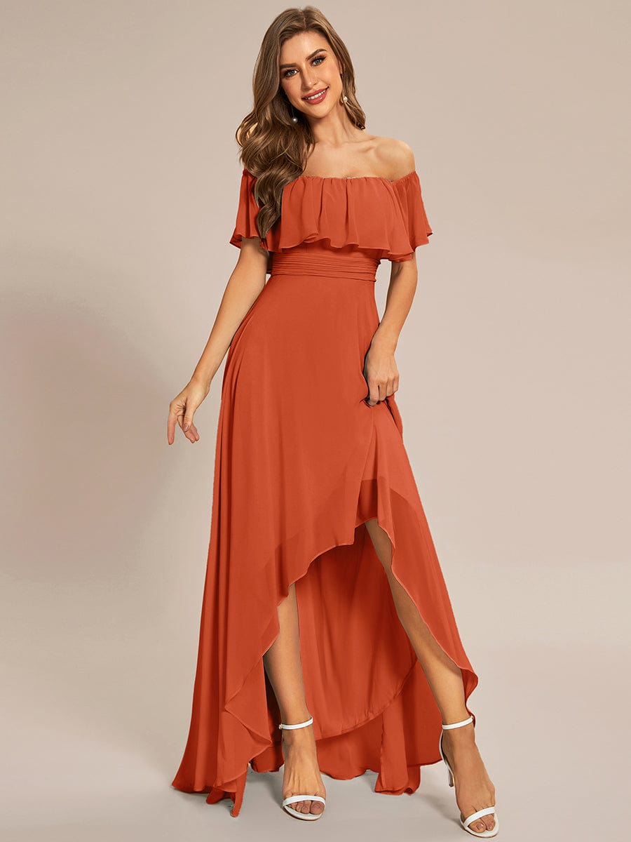 Enchanting Off Shoulder Chiffon Split Bridesmaid Gown