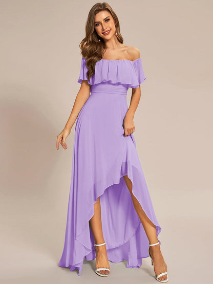 Enchanting Off Shoulder Chiffon Split Bridesmaid Gown