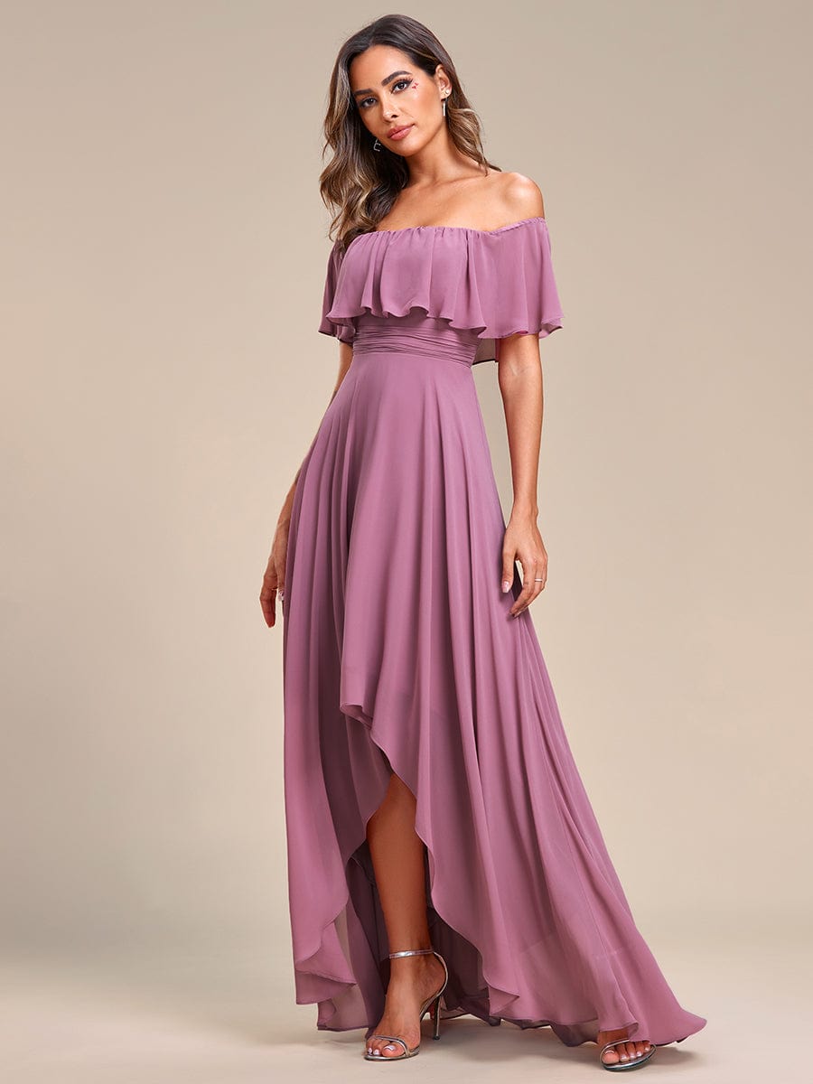 Enchanting Off Shoulder Chiffon Split Bridesmaid Gown