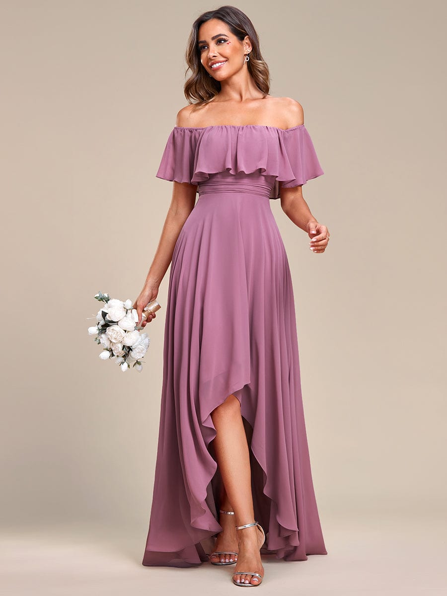 Enchanting Off Shoulder Chiffon Split Bridesmaid Gown