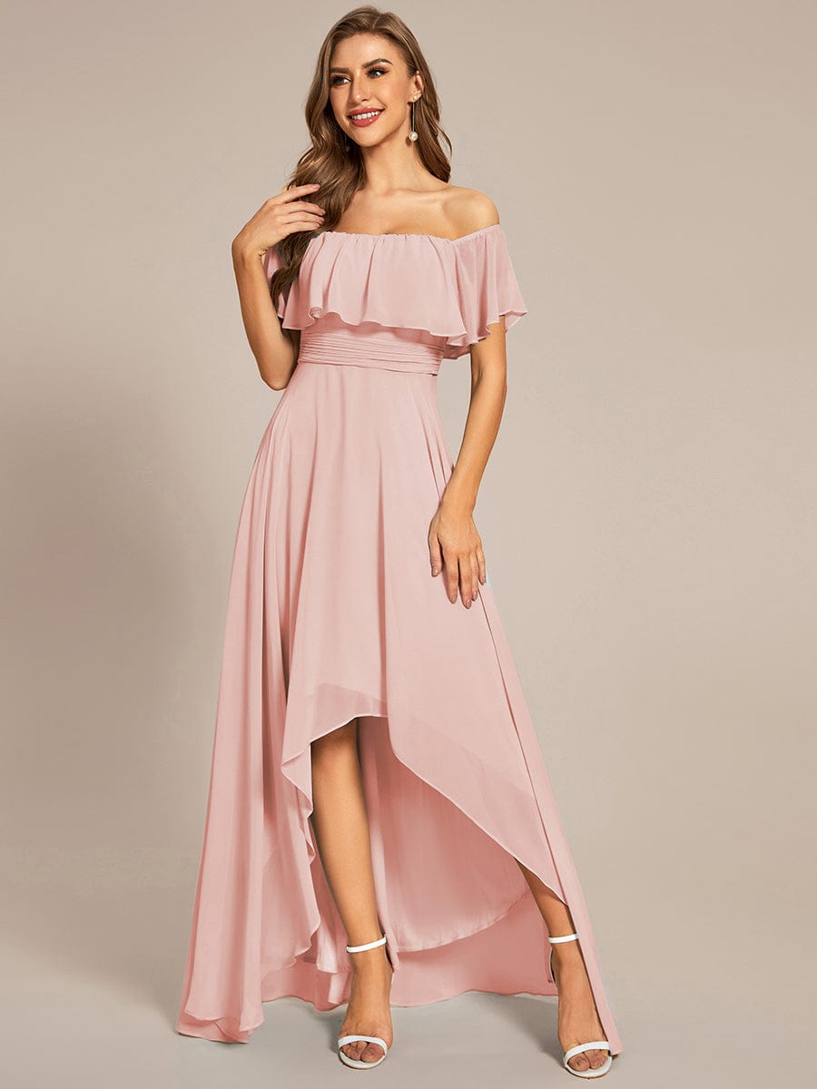 Enchanting Off Shoulder Chiffon Split Bridesmaid Gown