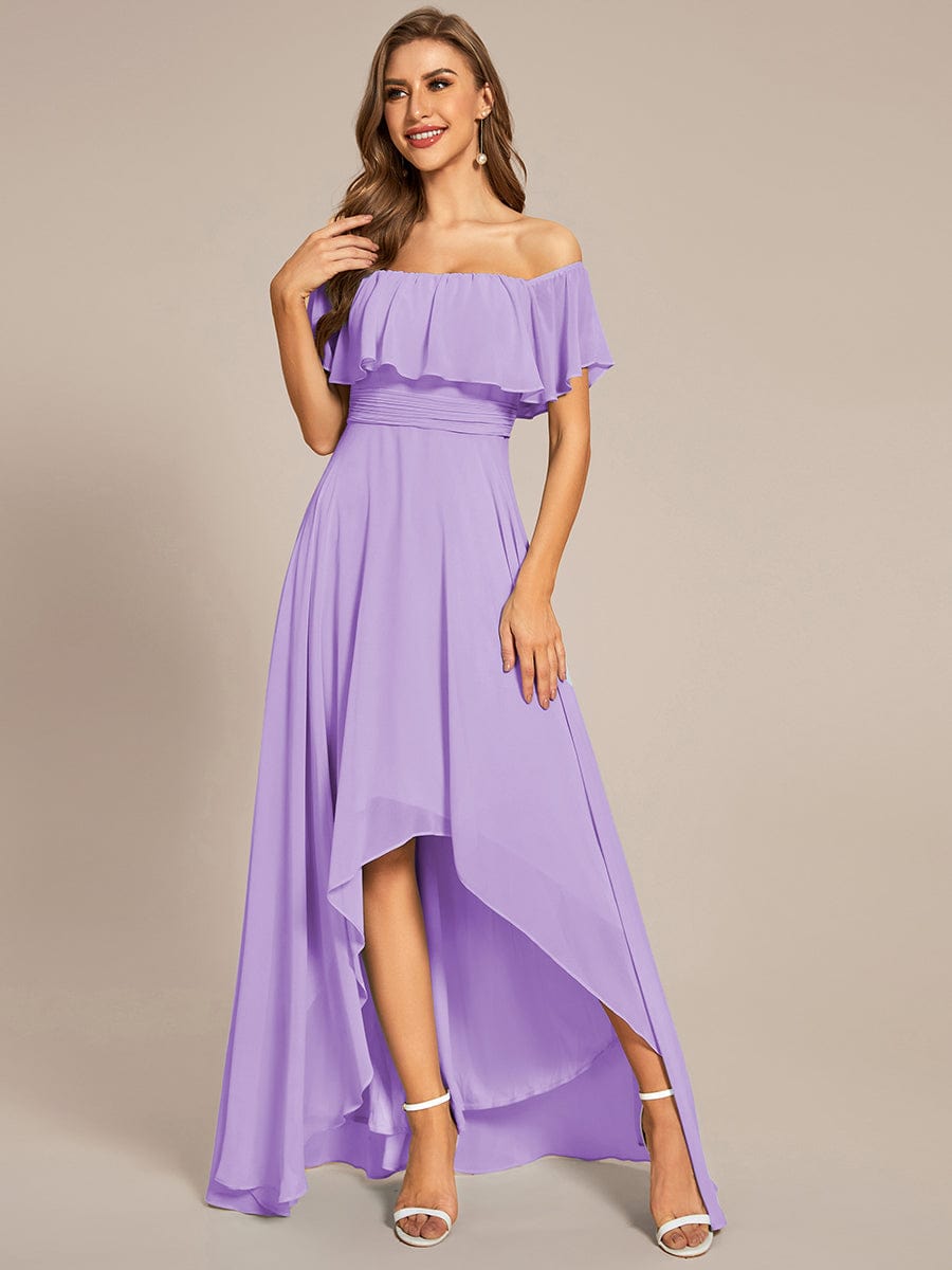 Enchanting Off Shoulder Chiffon Split Bridesmaid Gown