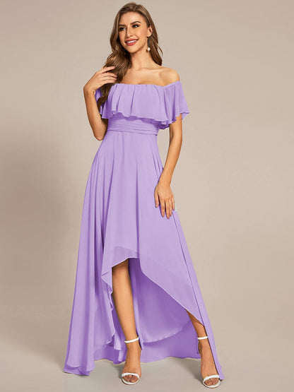 Enchanting Off Shoulder Chiffon Split Bridesmaid Gown