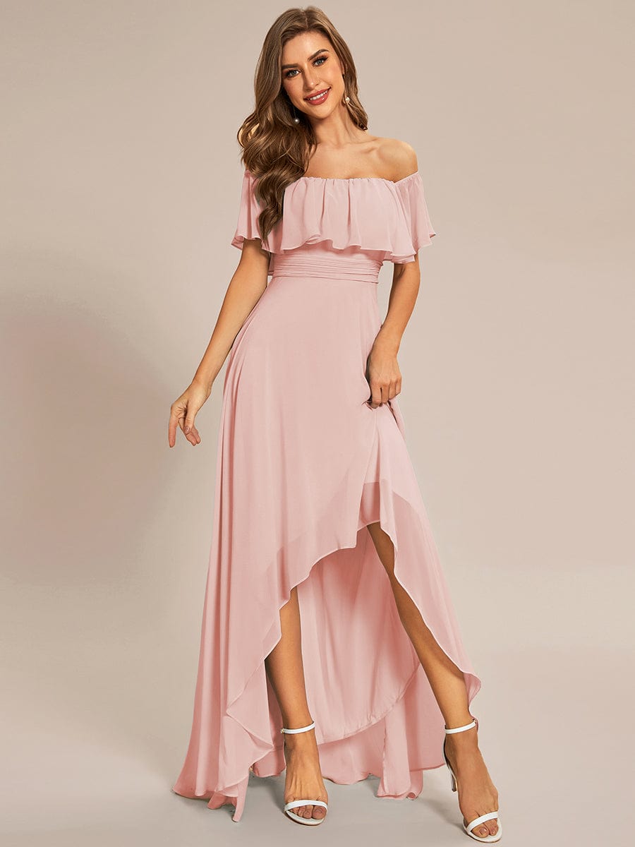Enchanting Off Shoulder Chiffon Split Bridesmaid Gown