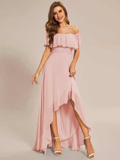 Enchanting Off Shoulder Chiffon Split Bridesmaid Gown