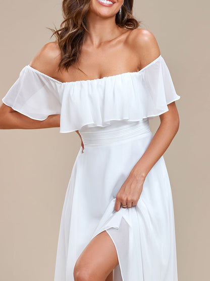 Enchanting Off Shoulder Chiffon Split Bridesmaid Gown