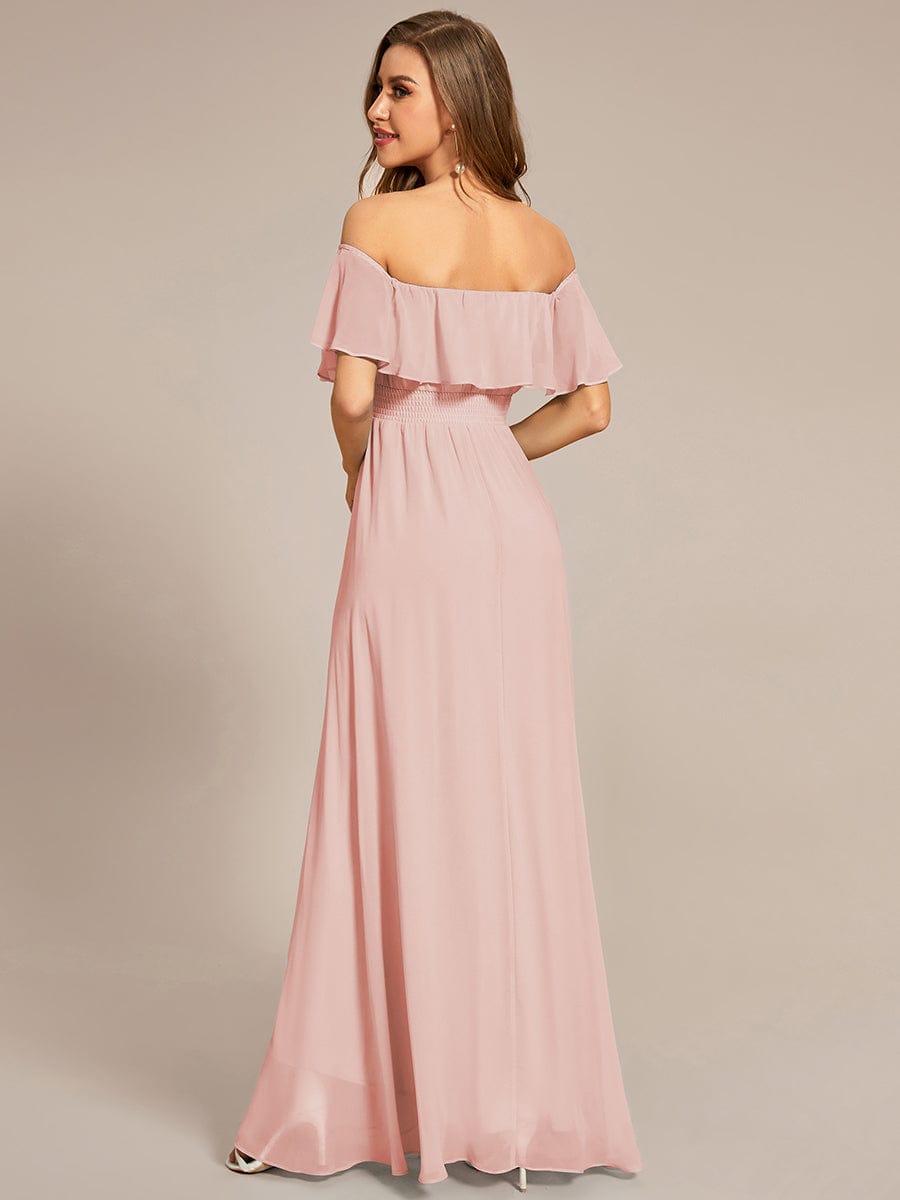 Enchanting Off Shoulder Chiffon Split Bridesmaid Gown