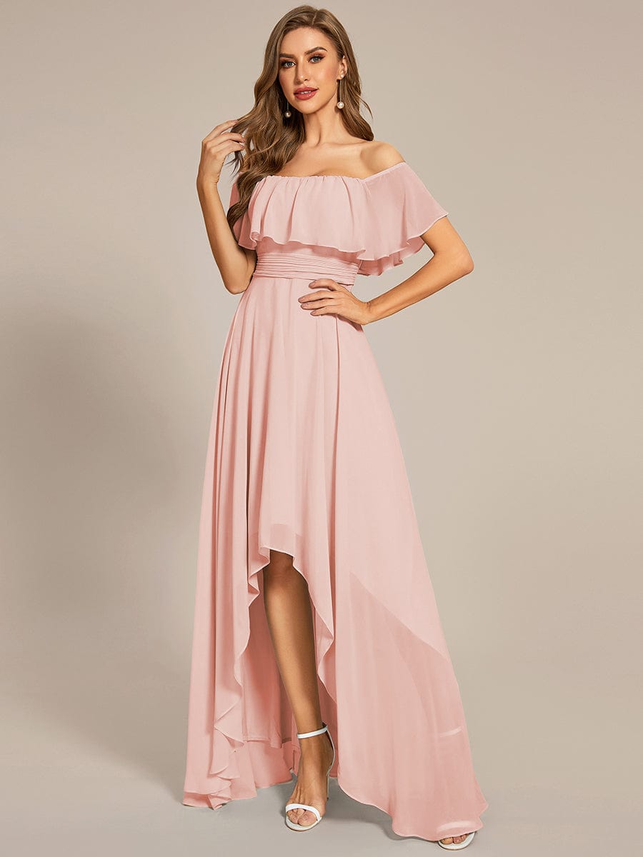 Enchanting Off Shoulder Chiffon Split Bridesmaid Gown