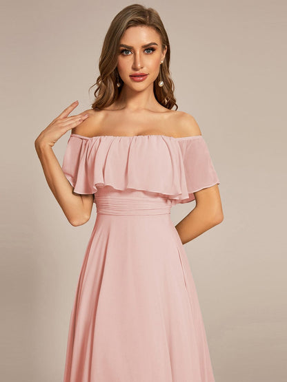 Enchanting Off Shoulder Chiffon Split Bridesmaid Gown