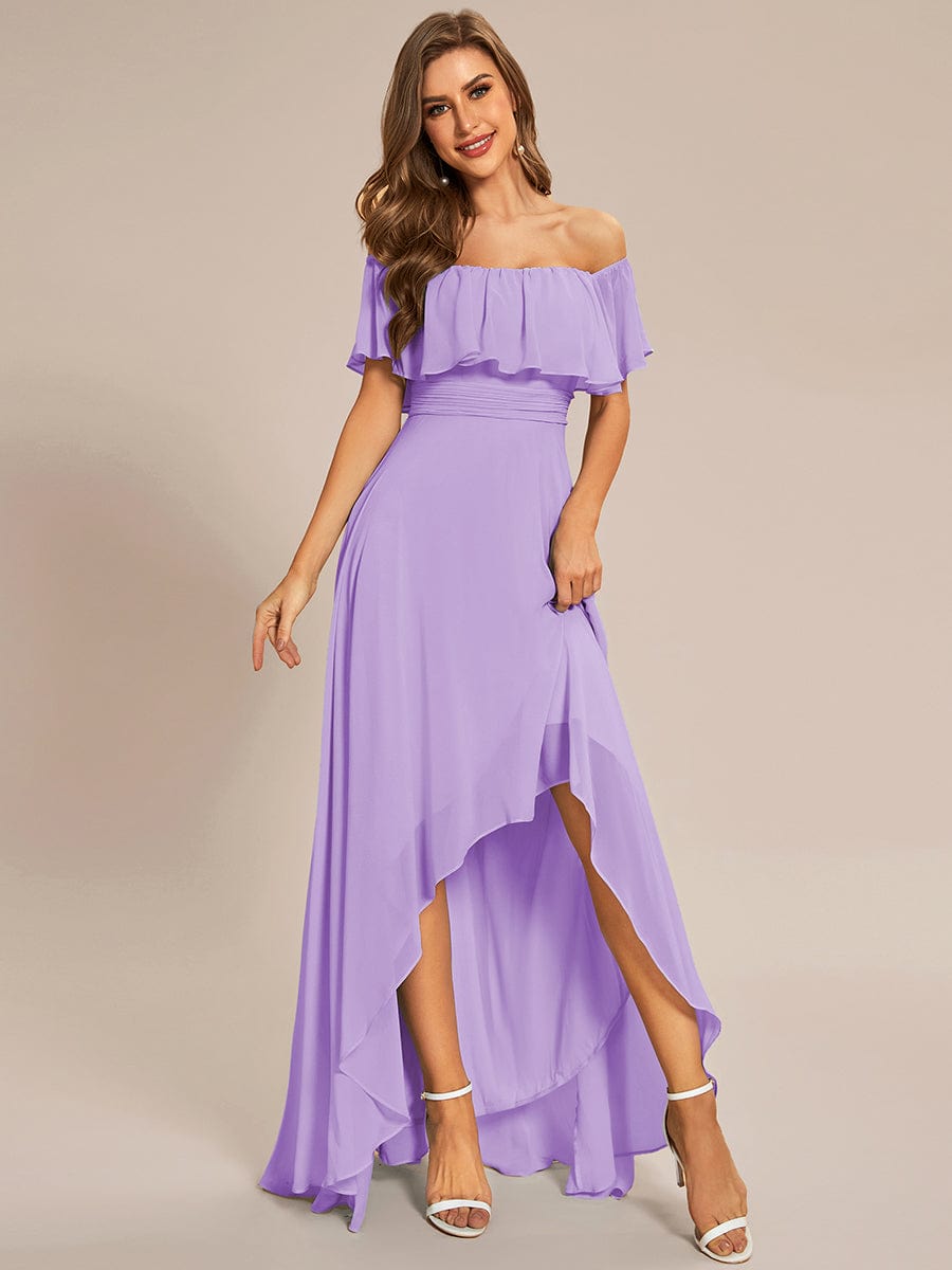 Enchanting Off Shoulder Chiffon Split Bridesmaid Gown