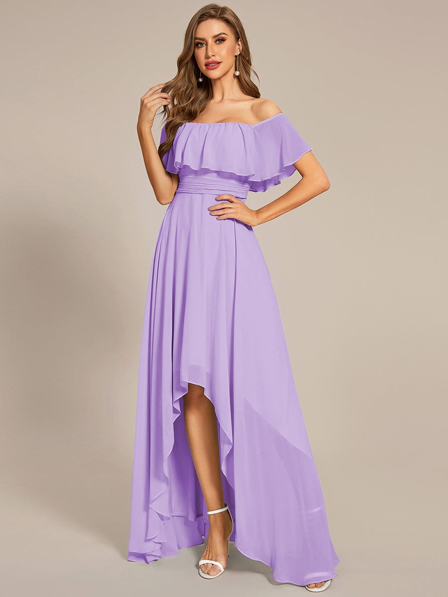 Enchanting Off Shoulder Chiffon Split Bridesmaid Gown