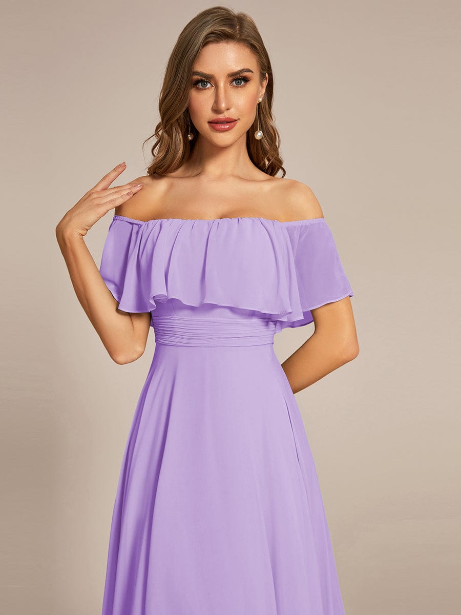 Enchanting Off Shoulder Chiffon Split Bridesmaid Gown