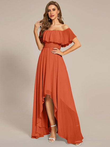 Enchanting Off Shoulder Chiffon Split Bridesmaid Gown